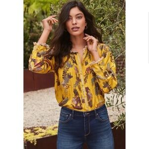 Johnny Was Taly Evette Silk Button-Down Lace‎ Blouse Small